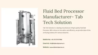Fluid Bed Processor Manufacturer, Best Fluid Bed Processor Manufacturer