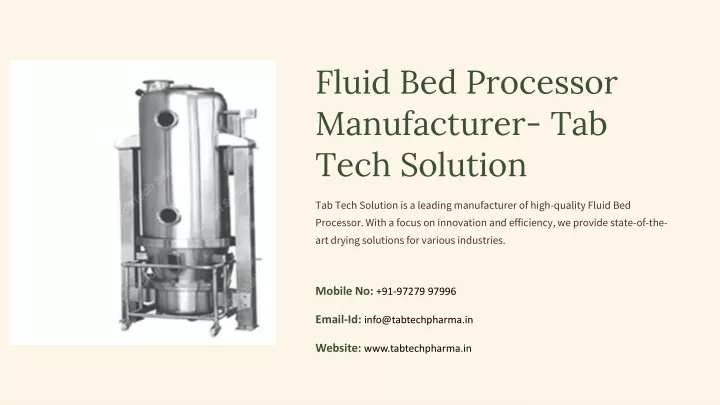 fluid bed processor manufacturer tab tech solution