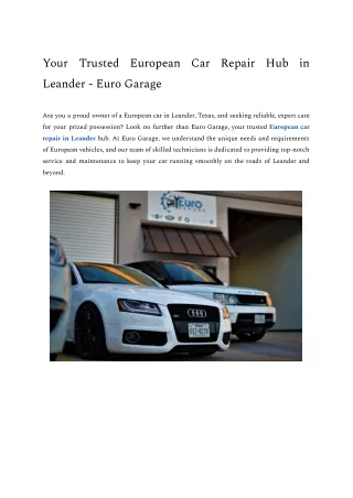 Your Trusted European Car Repair Hub in Leander - Euro Garage