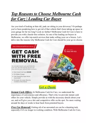 Reasons To Choose Melbourne Cash For Carz Leading Cars Buyer