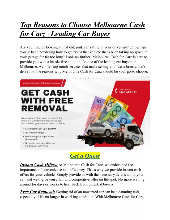 top reasons to choose melbourne cash for carz