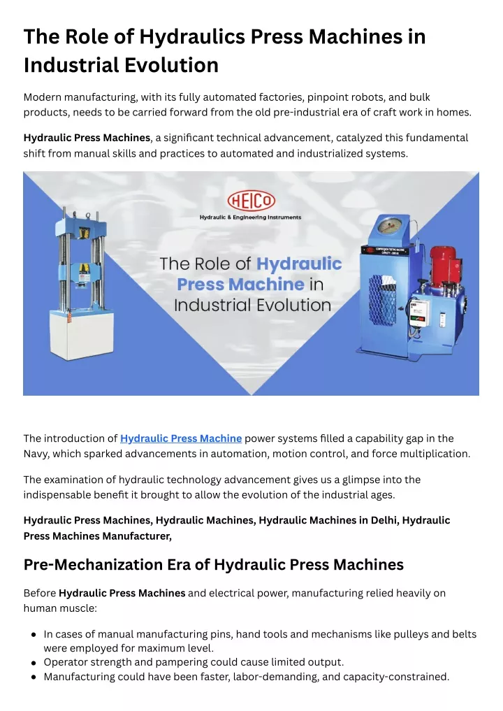 the role of hydraulics press machines