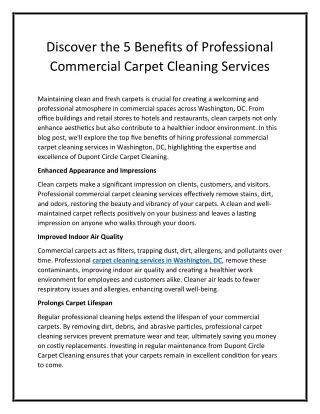 Discover the 5 Benefits of Professional Commercial Carpet Cleaning Services