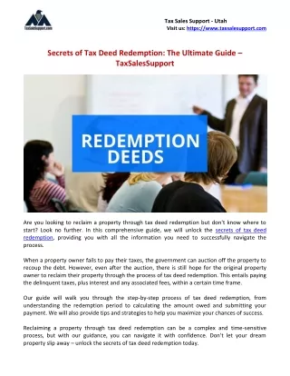 Secrets of Tax Deed Redemption The Ultimate Guide - TaxSalesSupport