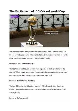 The Excitement of ICC Cricket World Cup