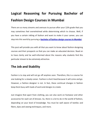 Logical Reasoning for Pursuing Bachelor of Fashion Design Courses in Mumbai