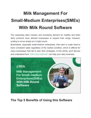 Milk Management For Small-Medium Enterprises(SMEs) With Milk Round Software