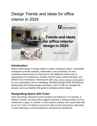 Design Trends and ideas for office interior in 2024