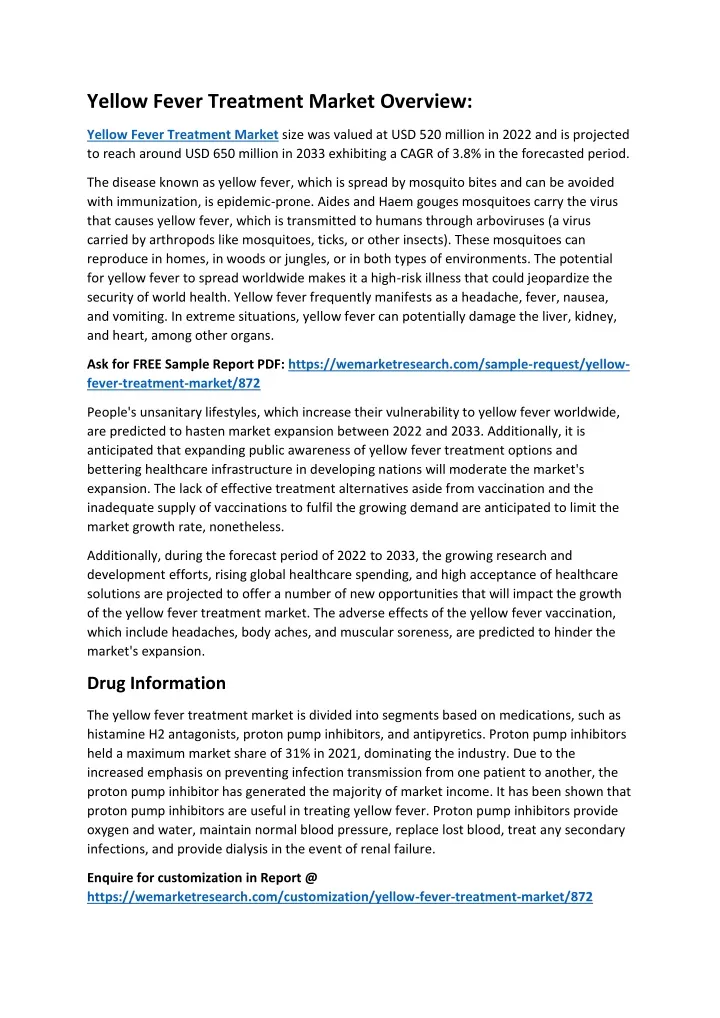 yellow fever treatment market overview