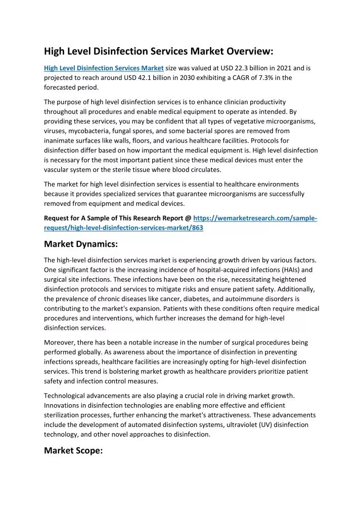 high level disinfection services market overview