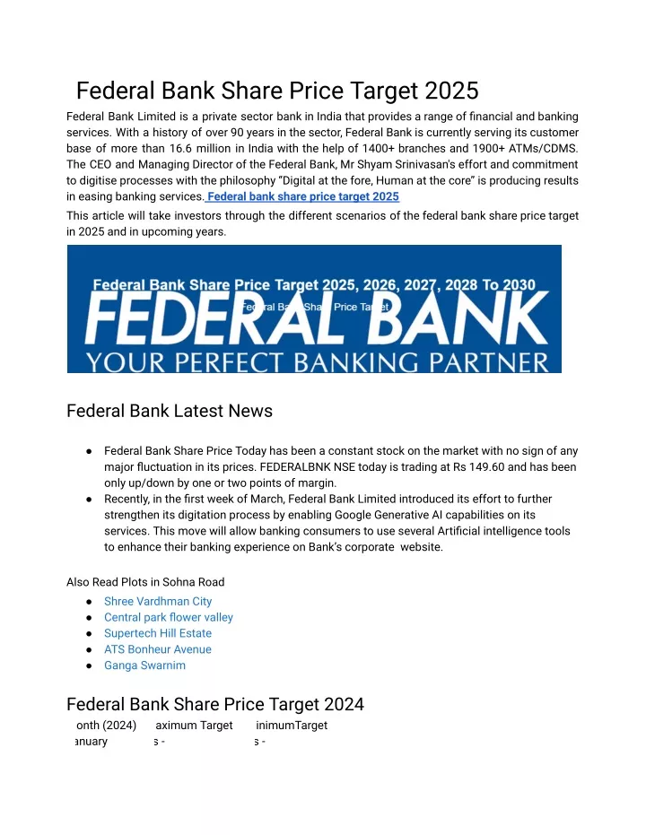 federal bank share price target 2025 federal bank