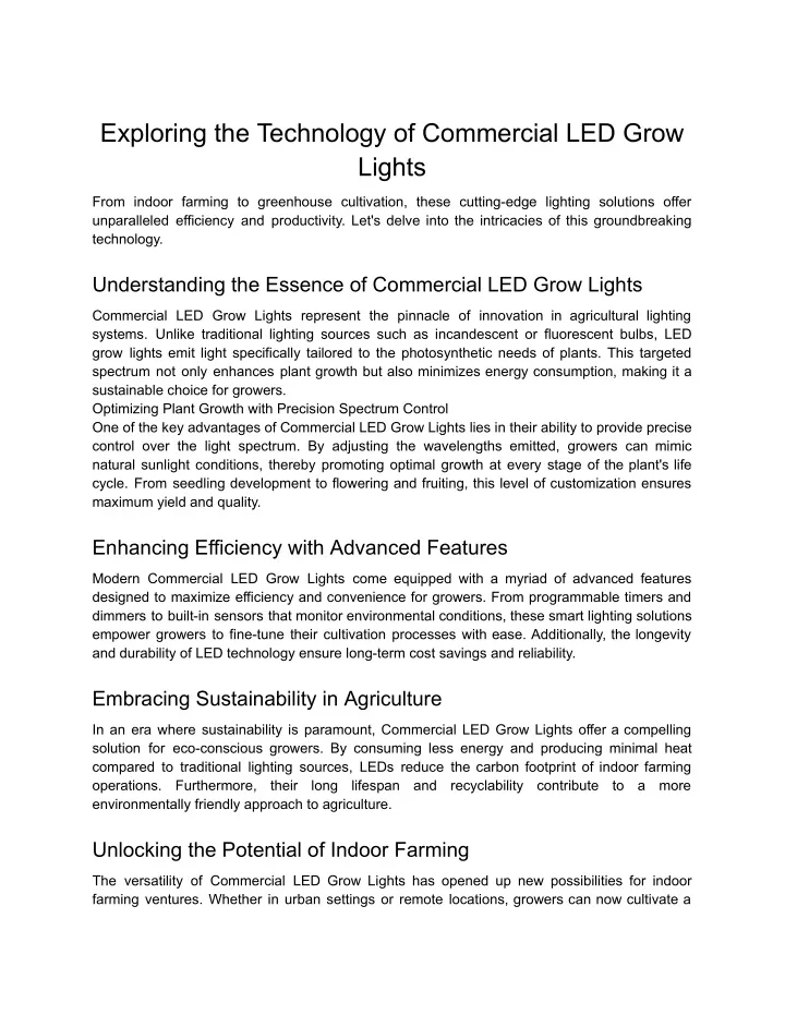 exploring the technology of commercial led grow