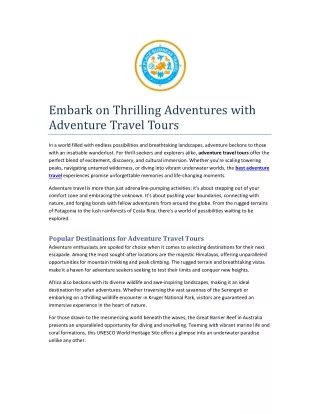 Embark on Thrilling Adventures with Adventure Travel Tours