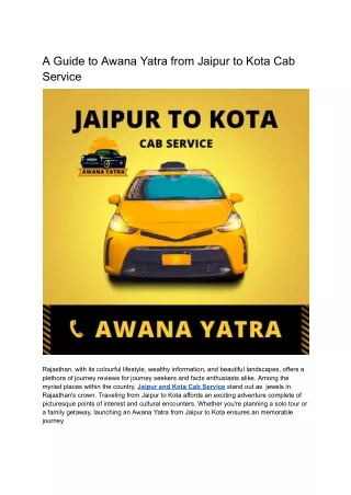 A Guide to Awana Yatra from Jaipur to Kota Cab Service