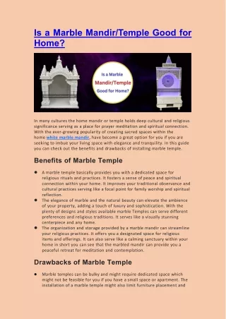 Is a Marble Mandir Temple Good for Home