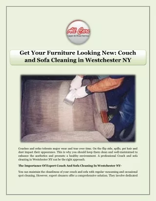 Get Your Furniture Looking New Couch and Sofa Cleaning in Westchester NY