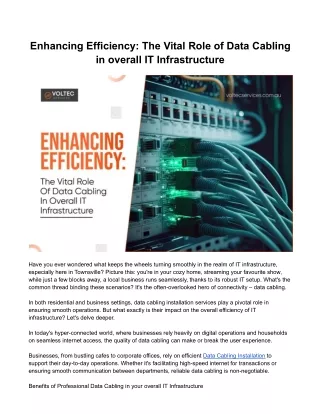 Enhancing Efficiency: The Vital Role of Data Cabling in overall IT Infrastructur