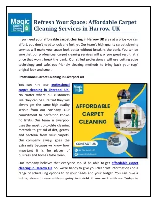 Refresh Your Space with Affordable Carpet Cleaning Services in Harrow, UK