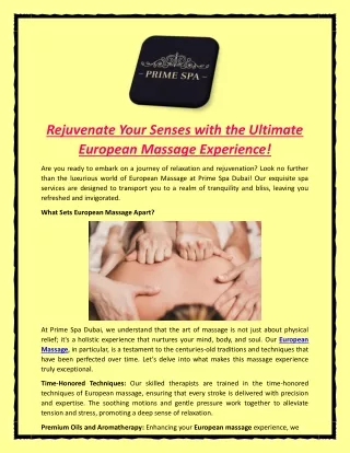 Rejuvenate Your Senses with the Ultimate European Massage Experience