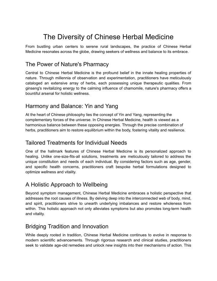 the diversity of chinese herbal medicine