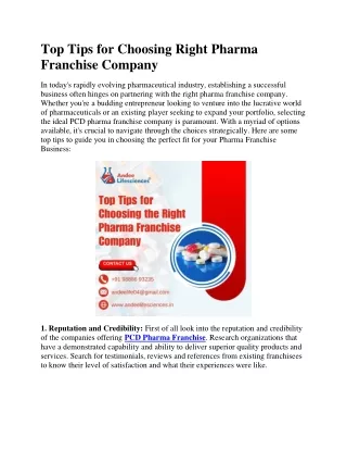 Top Tips for Choosing Right Pharma Franchise Company
