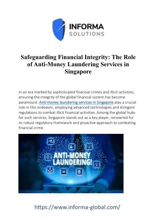 Secure Finances: Anti-Money Laundering Services in Singapore