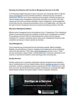 Elevating Your Business with Top Server Management Services in the USA