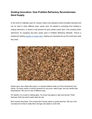 Guiding Innovation: How Pratibha Refractory Revolutionizes Sand Supply
