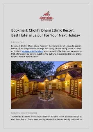 Bookmark Chokhi Dhani Ethnic Resort Best Hotel in Jaipur For Your Next Holiday