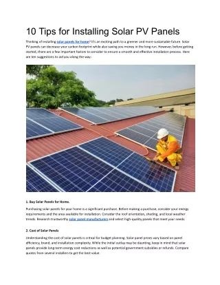 10 Tips for Installing Solar PV Panels