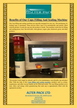 Benefits of Our Cups Filling And Sealing Machine