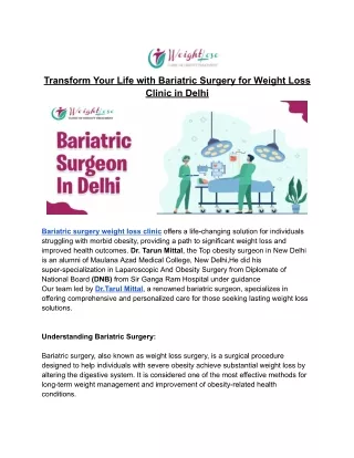 Transform Your Life with Bariatric Surgery for Weight Loss Clinic in Delhi