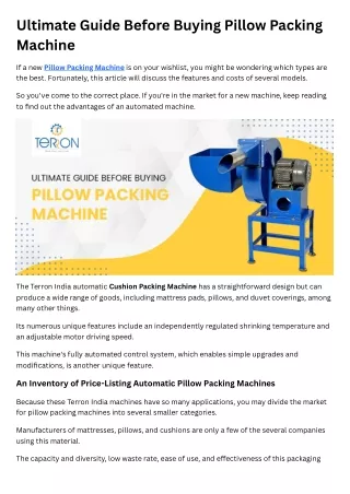 Ultimate Guide Before Buying Pillow Packing Machine