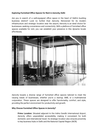 Exploring Furnished Office Spaces for Rent in Aerocity, Delhi