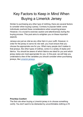 Key Factors to Keep in Mind When Buying a Limerick Jersey