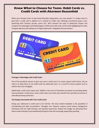 Know What to Choose for Teens- Debit Cards vs. Credit Cards with Akermon!