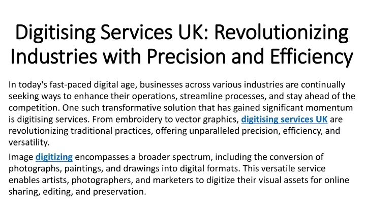 digitising services uk revolutionizing industries with precision and efficiency