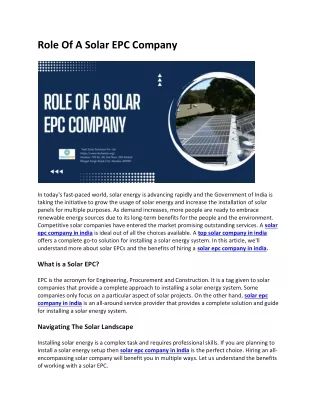 Role Of A Solar EPC Company