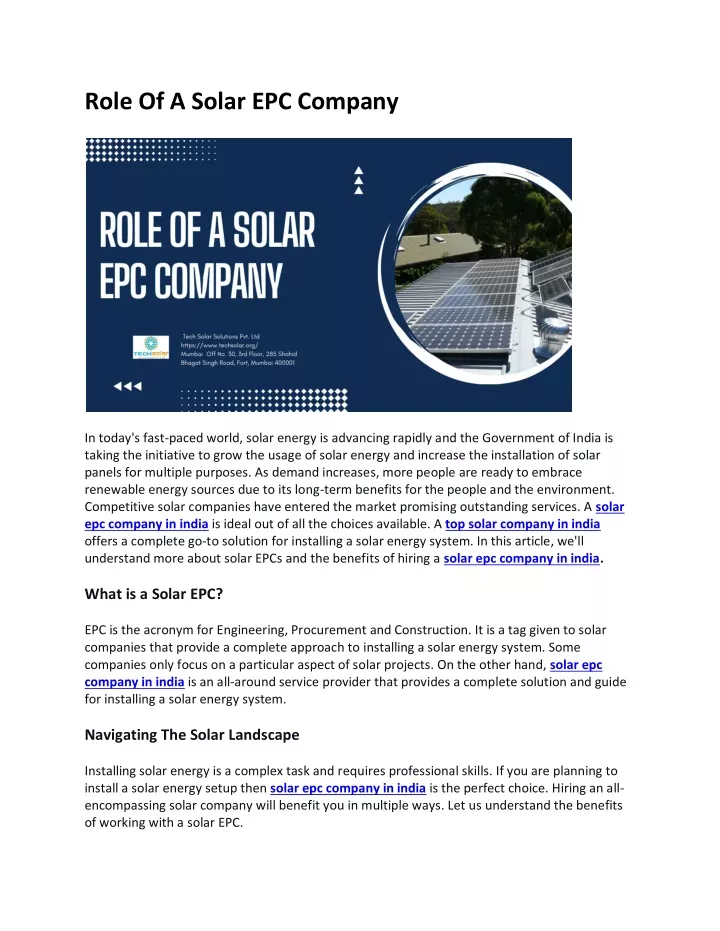 role of a solar epc company