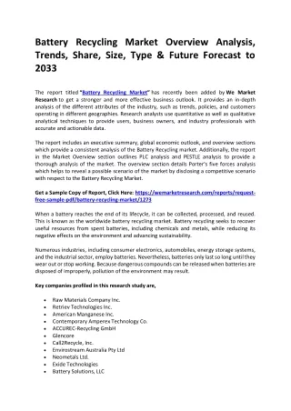 battery recycling market overview analysis trends