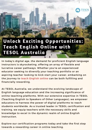 Unlock Exciting Opportunities: Teach English Online with TESOL Australia