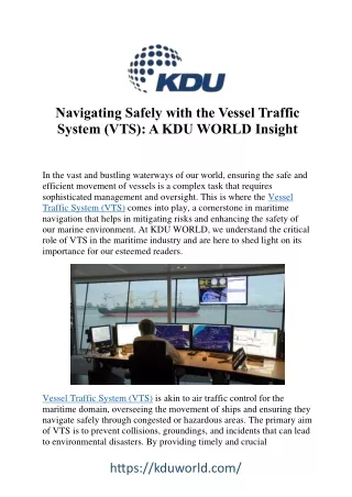 Navigating Safely with Vessel Traffic System (VTS)