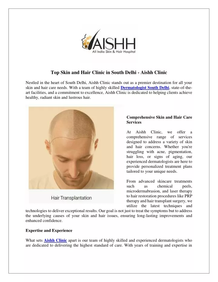 top skin and hair clinic in south delhi aishh