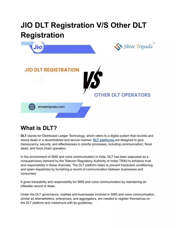 jio dlt registration v s other dlt registration