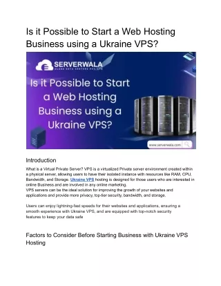 Is it Possible to Start a Web Hosting Business using a Ukraine VPS