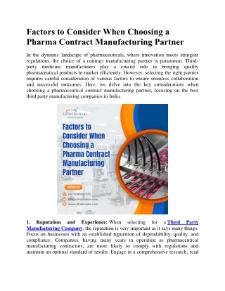 Factors to Consider When Choosing a Pharma Contract Manufacturing Partner