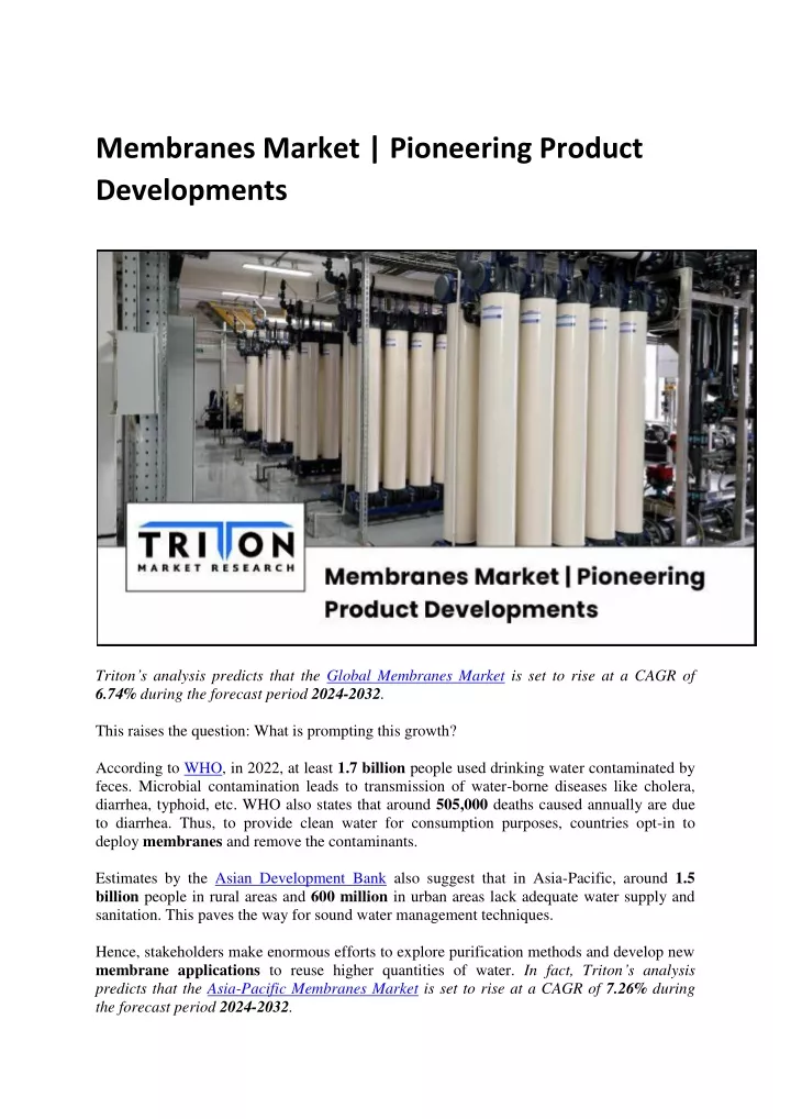 membranes market pioneering product developments