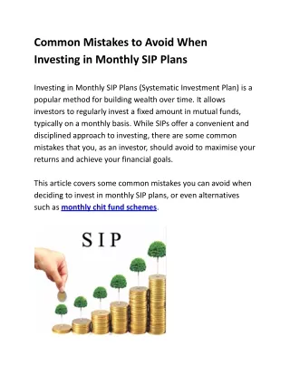 Common Mistakes to Avoid When Investing in Monthly SIP Plans