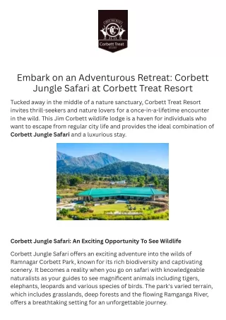 Embark on an Adventurous Retreat Corbett Jungle Safari at Corbett Treat Resort