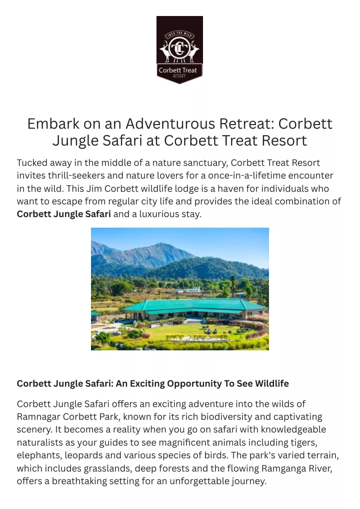 embark on an adventurous retreat corbett jungle